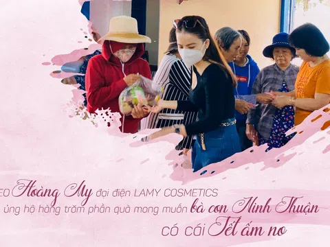 CEO Hoàng My đại điện LAMY COSMETICS ủng hộ hàng trăm phần quà mong muốn bà con Ninh Thuận có cái tết ấm no