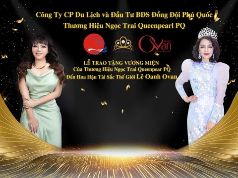 Thương hiệu ngọc trai Queen Pearl PQ trao tặng vương miện cho Hoa hậu Lê Oanh Ovan